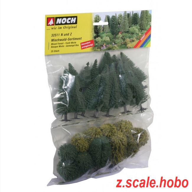 Forêt Mixte Noch – 25 Arbres Miniatures – Pour Modélisme Ferroviaire N/Z – Réf. 32811